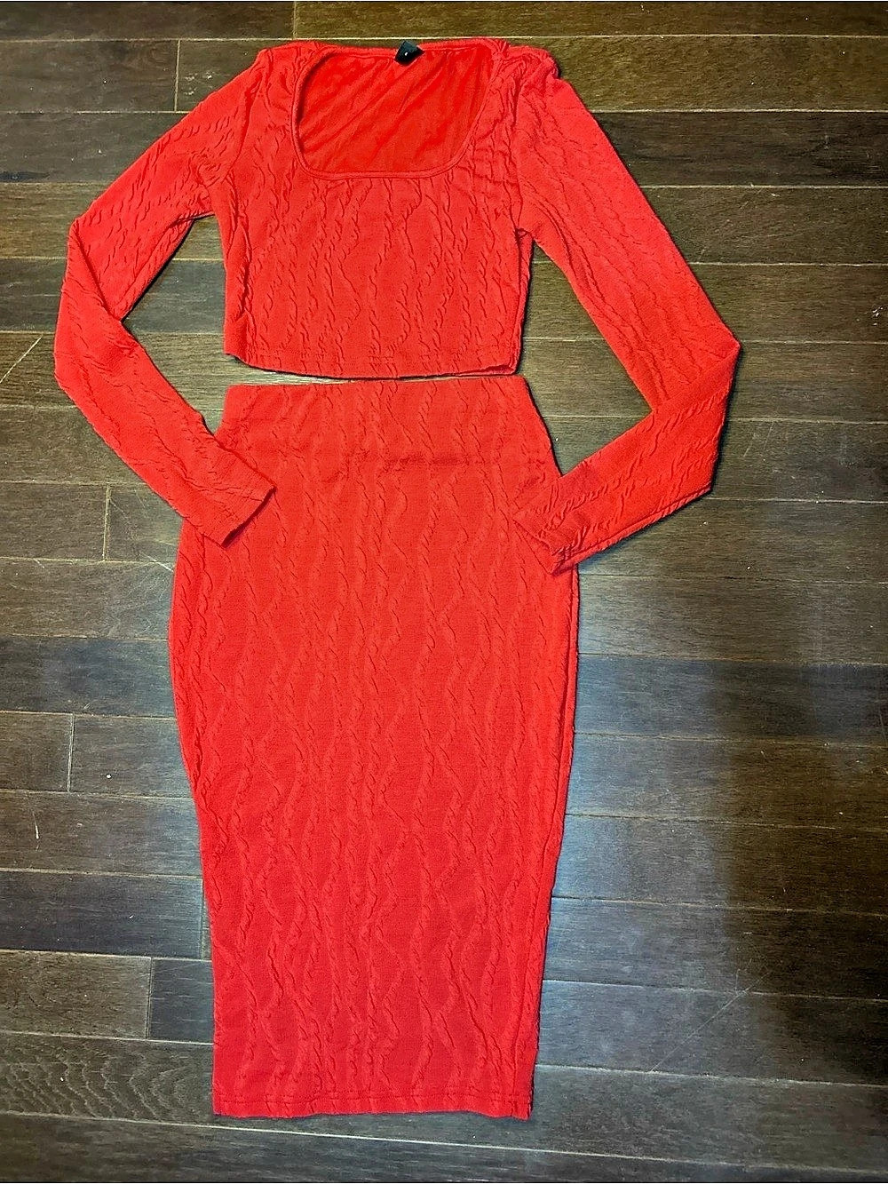 SHEIN Red Ribbed Knit Two-Piece Set Size XS Like New